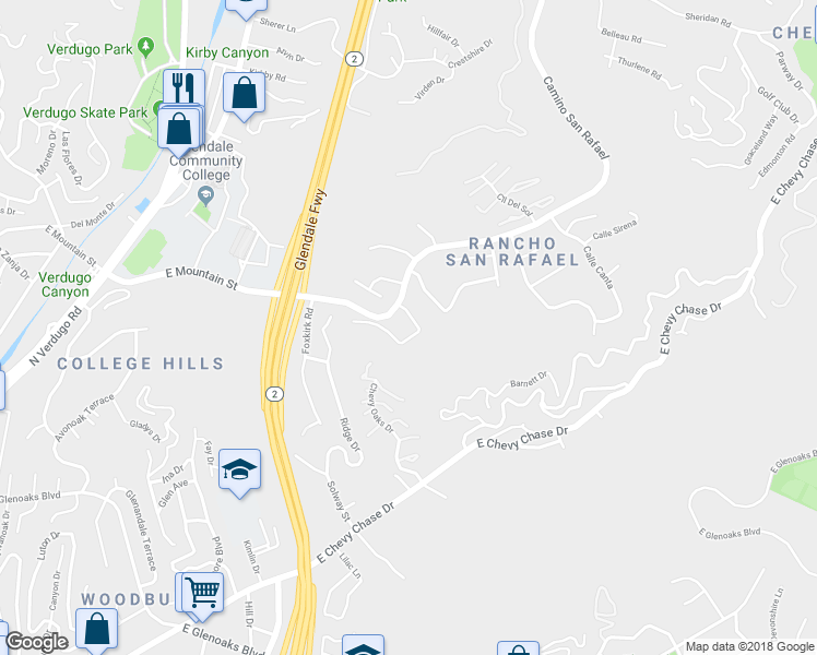 map of restaurants, bars, coffee shops, grocery stores, and more near 956 Calle Amable in Glendale