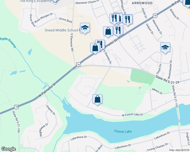 map of restaurants, bars, coffee shops, grocery stores, and more near 3431 South Cashua Drive in Florence