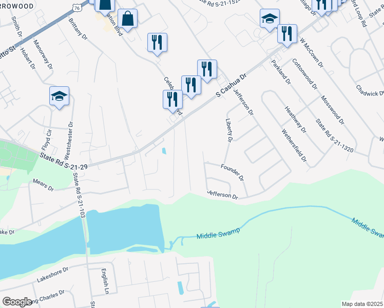 map of restaurants, bars, coffee shops, grocery stores, and more near 1619 Hazel Drive in Florence
