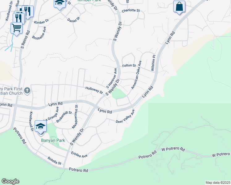 map of restaurants, bars, coffee shops, grocery stores, and more near 3082 Blondell Place in Thousand Oaks