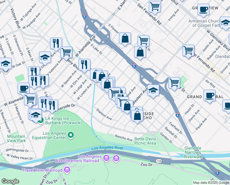 map of restaurants, bars, coffee shops, grocery stores, and more near 324 Irving Avenue in Glendale