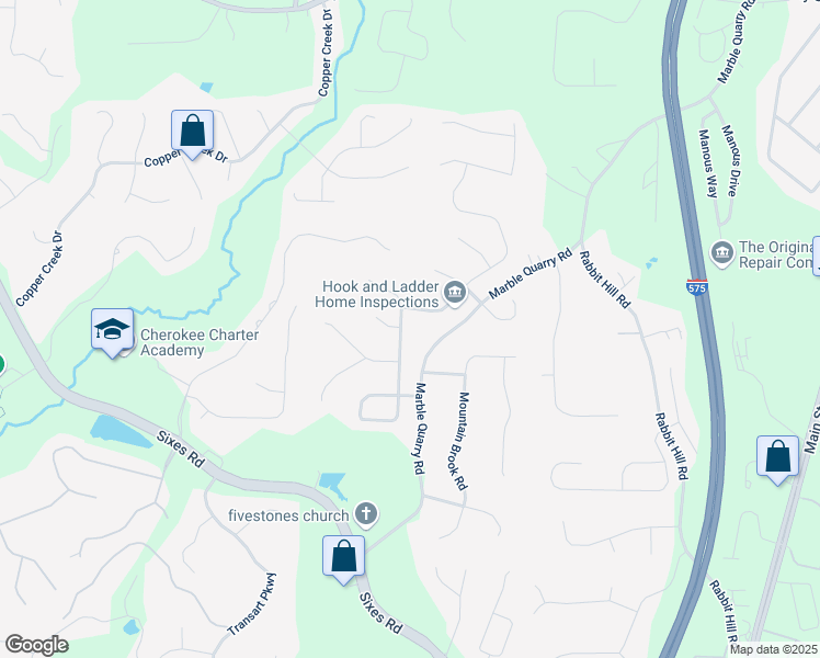 map of restaurants, bars, coffee shops, grocery stores, and more near 400 Crestmont Lane in Canton