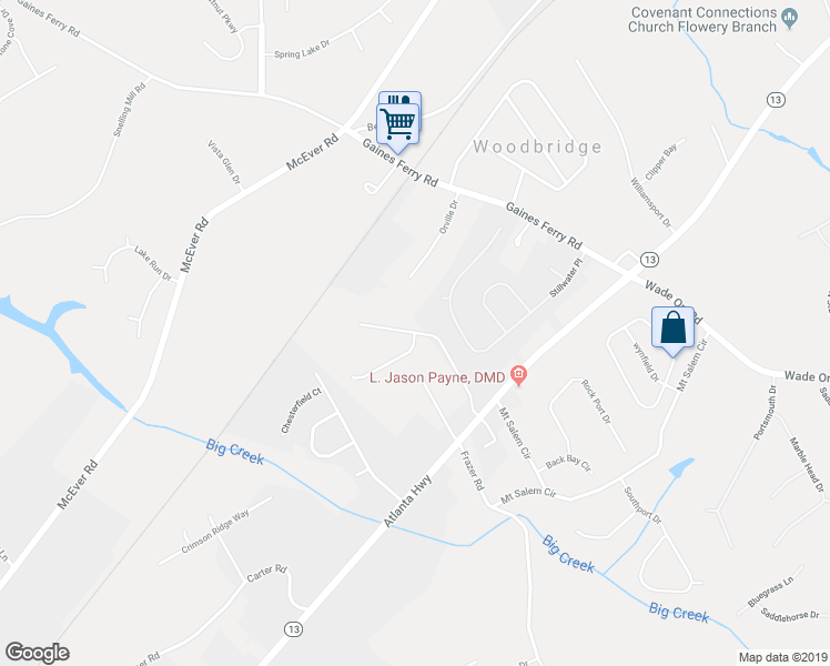 map of restaurants, bars, coffee shops, grocery stores, and more near 6215 Glen Oak Drive in Flowery Branch