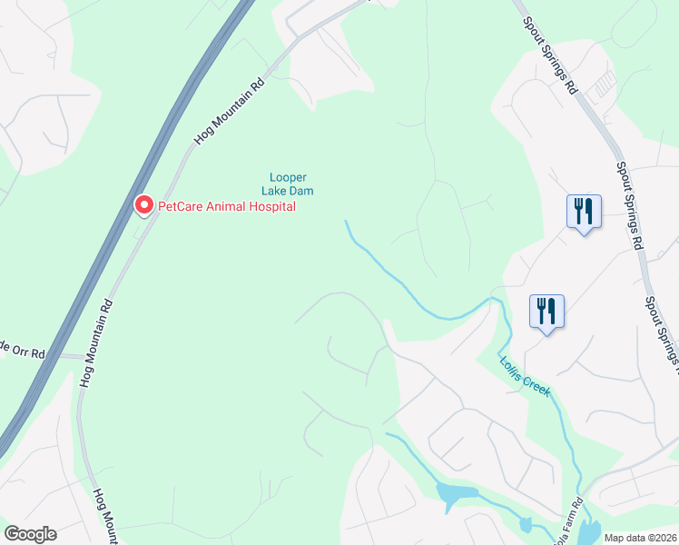 map of restaurants, bars, coffee shops, grocery stores, and more near 6770 Winding Canyon Road in Flowery Branch