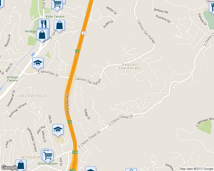 map of restaurants, bars, coffee shops, grocery stores, and more near 968 Calle Amable in Glendale