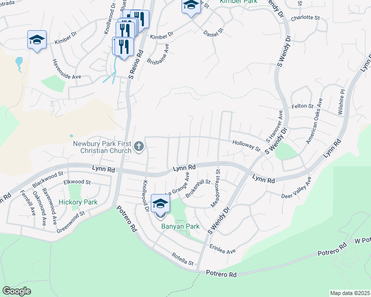 map of restaurants, bars, coffee shops, grocery stores, and more near 845 La Grange Avenue in Thousand Oaks