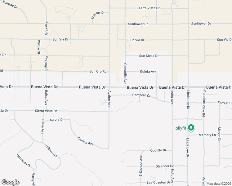 map of restaurants, bars, coffee shops, grocery stores, and more near 58534 Campero Drive in Yucca Valley