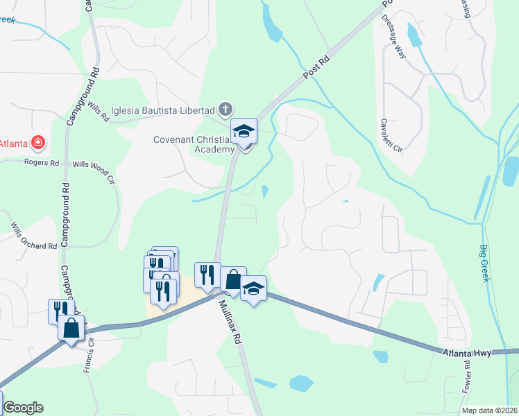 map of restaurants, bars, coffee shops, grocery stores, and more near 7185 Heritage Oak Court in Cumming