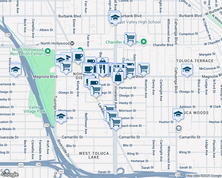 map of restaurants, bars, coffee shops, grocery stores, and more near in Los Angeles