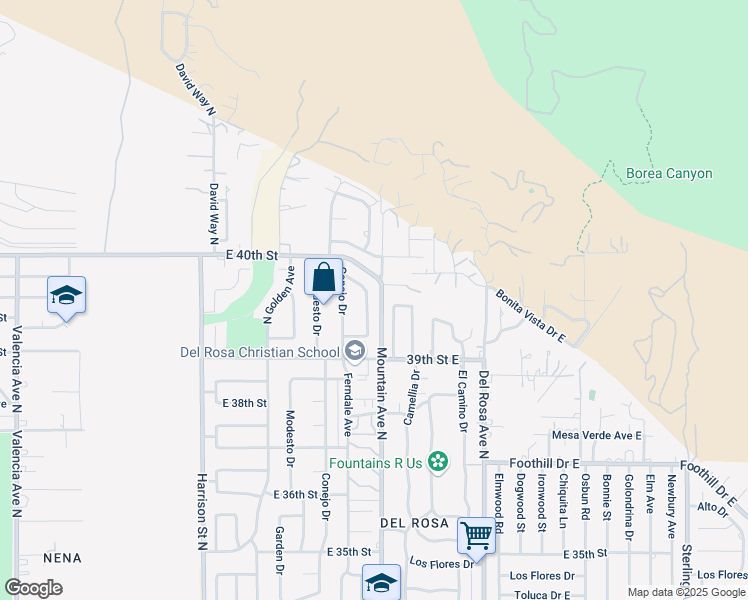 map of restaurants, bars, coffee shops, grocery stores, and more near 3955 Ferndale Avenue in San Bernardino