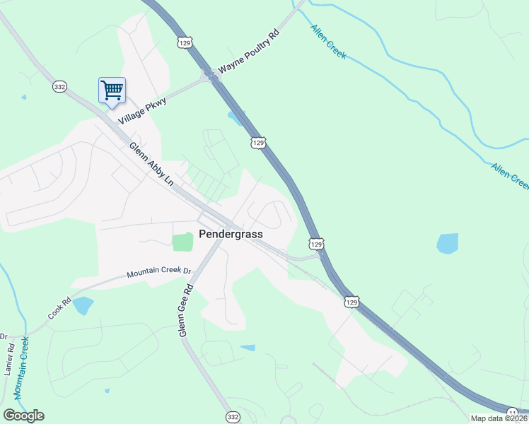 map of restaurants, bars, coffee shops, grocery stores, and more near 123 Wynn Way in Pendergrass