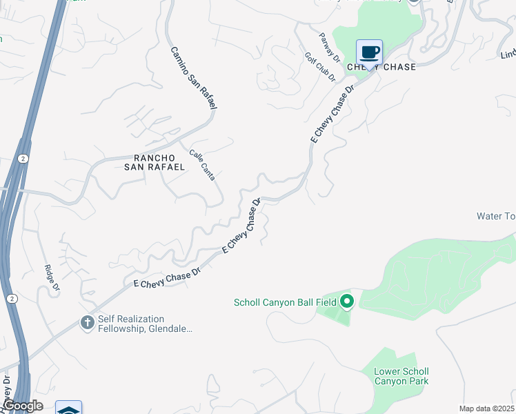 map of restaurants, bars, coffee shops, grocery stores, and more near 2612 East Chevy Chase Drive in Glendale