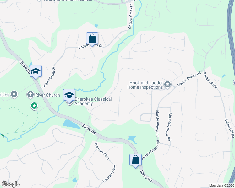 map of restaurants, bars, coffee shops, grocery stores, and more near 101 Bree Lane in Canton