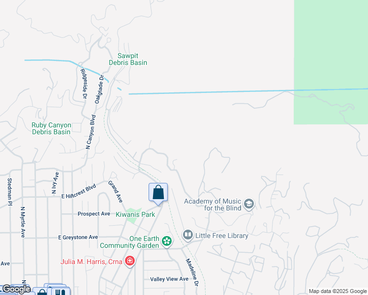 map of restaurants, bars, coffee shops, grocery stores, and more near 633 Norumbega Drive in Monrovia