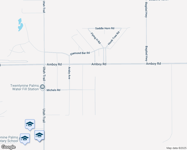 map of restaurants, bars, coffee shops, grocery stores, and more near Round Up Road in Twentynine Palms