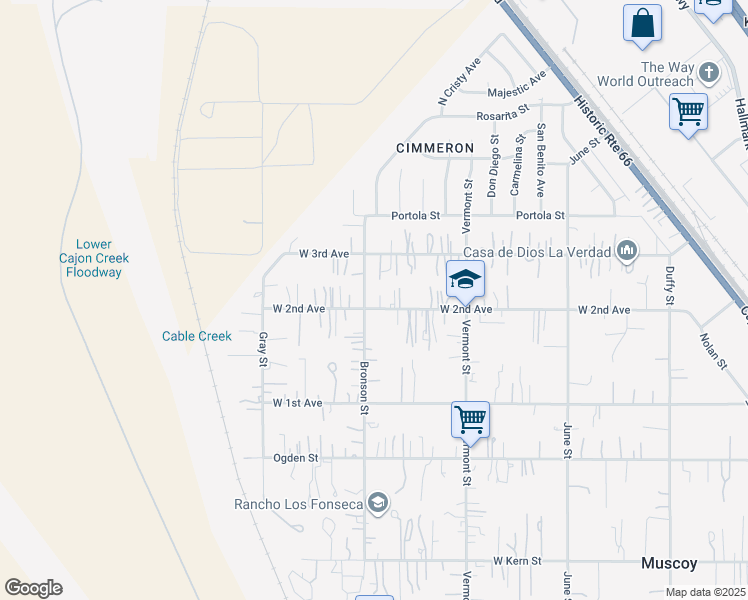 map of restaurants, bars, coffee shops, grocery stores, and more near 2482 West 2nd Avenue in Muscoy