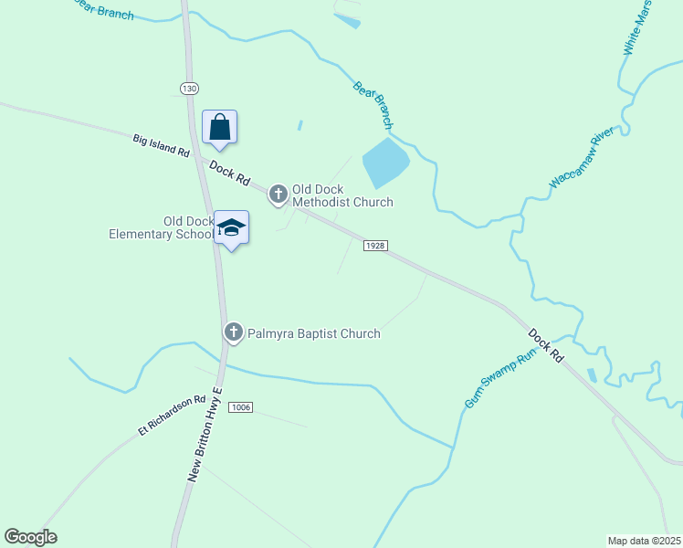 map of restaurants, bars, coffee shops, grocery stores, and more near 470 Dock Road in Whiteville