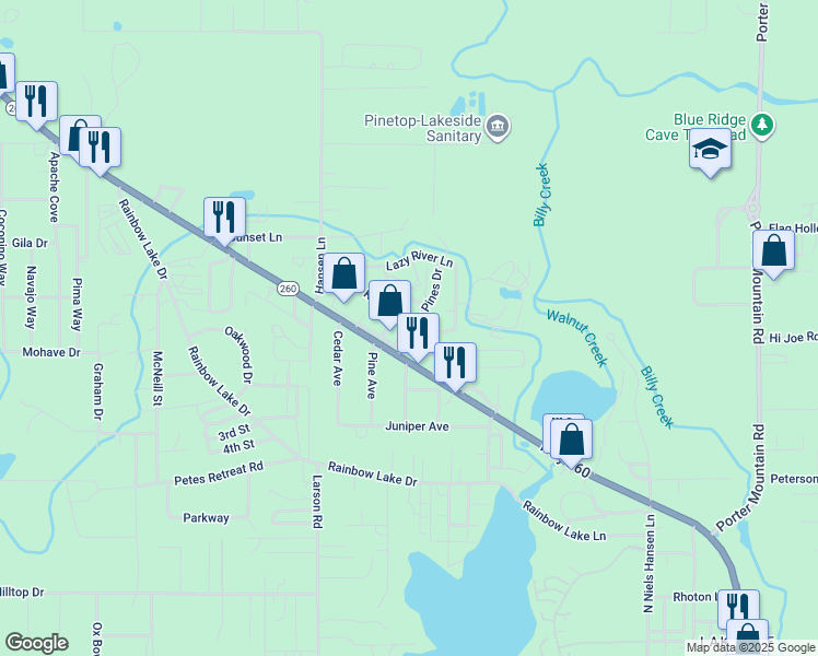 map of restaurants, bars, coffee shops, grocery stores, and more near 2908 Kempa Drive in Navajo County
