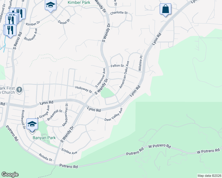 map of restaurants, bars, coffee shops, grocery stores, and more near 3058 Blondell Place in Thousand Oaks