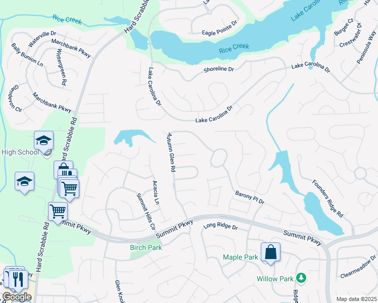map of restaurants, bars, coffee shops, grocery stores, and more near 15 High Glen Court in Columbia