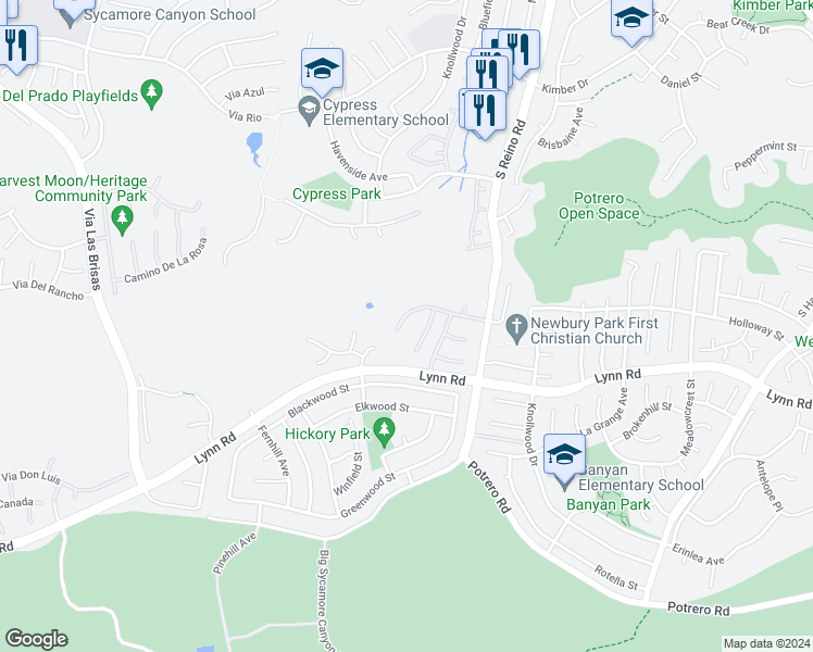 map of restaurants, bars, coffee shops, grocery stores, and more near 856 Paseo De Leon in Thousand Oaks