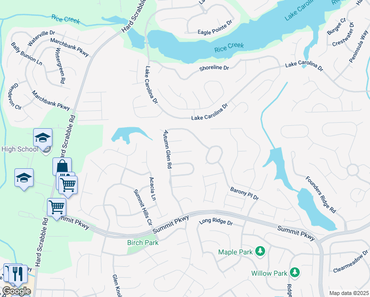 map of restaurants, bars, coffee shops, grocery stores, and more near 15 High Glen Court in Columbia
