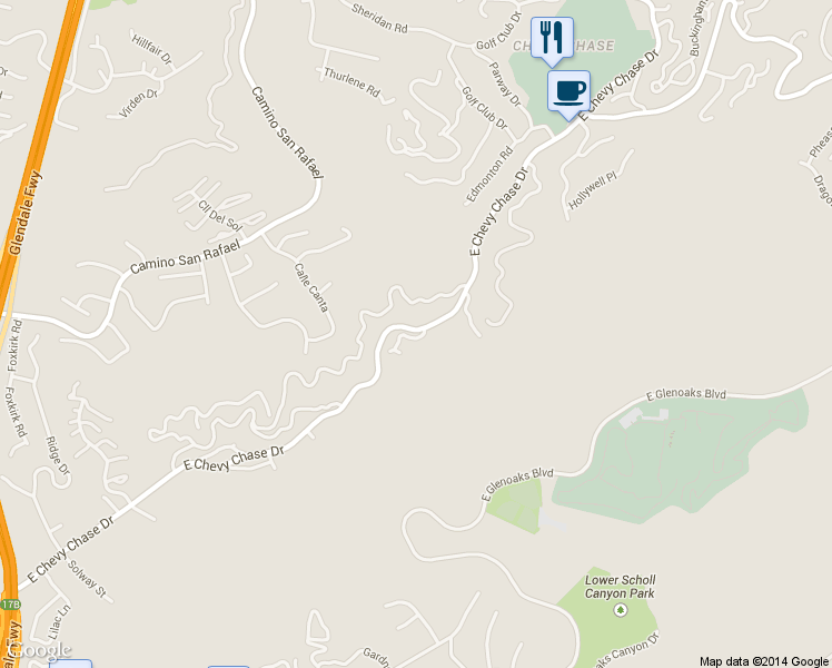 map of restaurants, bars, coffee shops, grocery stores, and more near 2644 East Chevy Chase Drive in Glendale