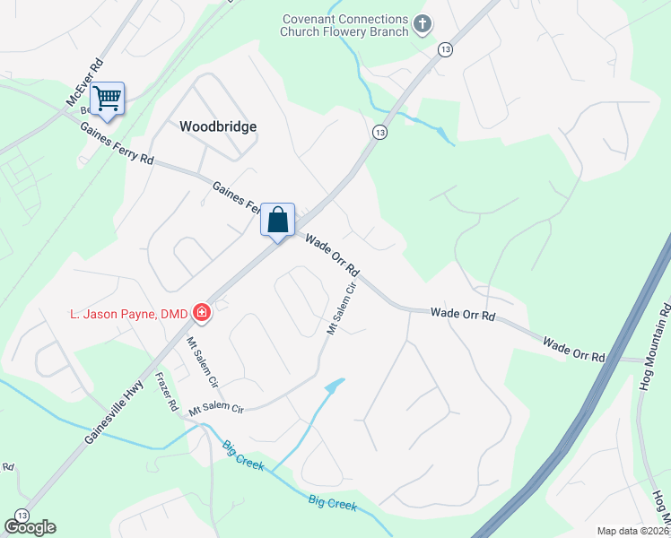 map of restaurants, bars, coffee shops, grocery stores, and more near 6248 Brookridge Drive in Flowery Branch