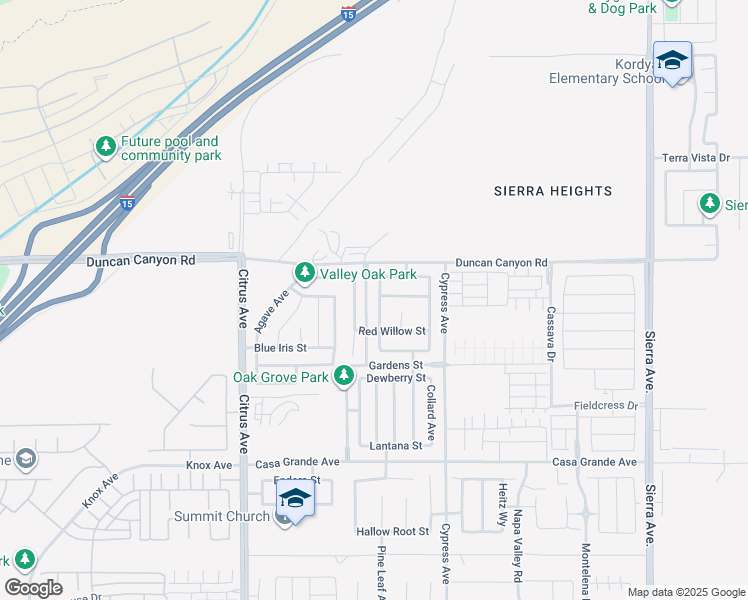 map of restaurants, bars, coffee shops, grocery stores, and more near 4978 Bushberry Avenue in Fontana