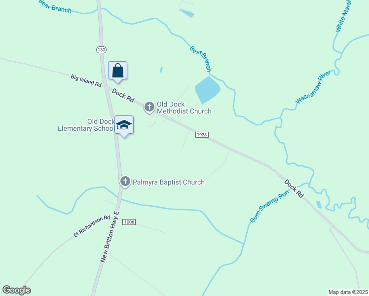 map of restaurants, bars, coffee shops, grocery stores, and more near 470 Dock Road in Whiteville