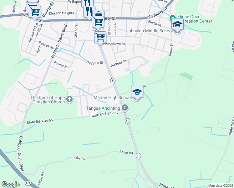 map of restaurants, bars, coffee shops, grocery stores, and more near 1218 South Main Street in Marion