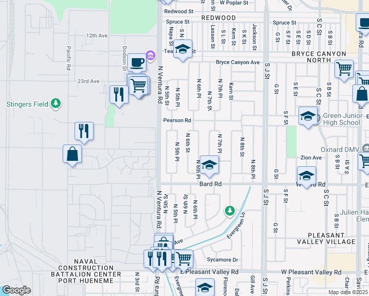 map of restaurants, bars, coffee shops, grocery stores, and more near 1553 North 6th Street in Port Hueneme