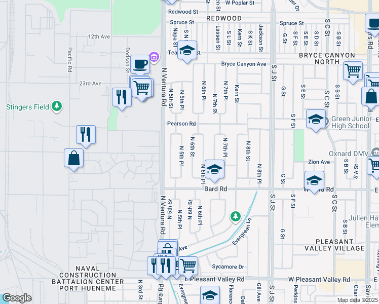 map of restaurants, bars, coffee shops, grocery stores, and more near 1553 North 6th Street in Port Hueneme