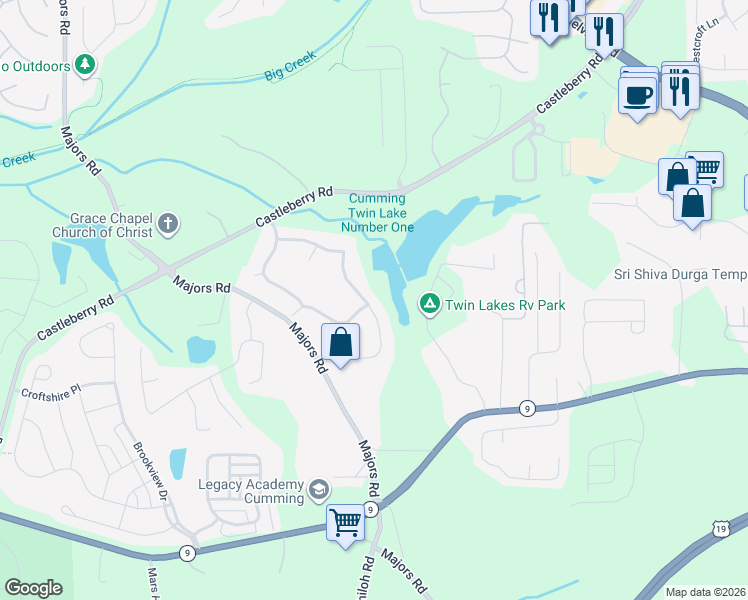 map of restaurants, bars, coffee shops, grocery stores, and more near 6375 Oak Valley Drive in Cumming