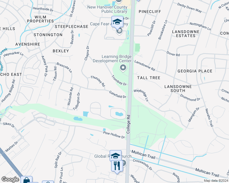 map of restaurants, bars, coffee shops, grocery stores, and more near 313 Gatefield Drive in Wilmington