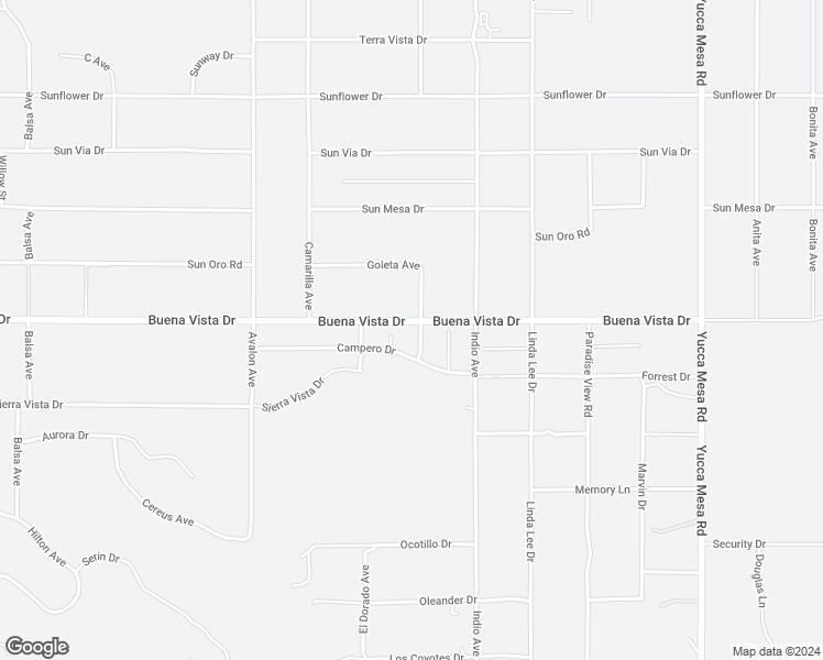 map of restaurants, bars, coffee shops, grocery stores, and more near 4918 Goleta Avenue in Yucca Valley