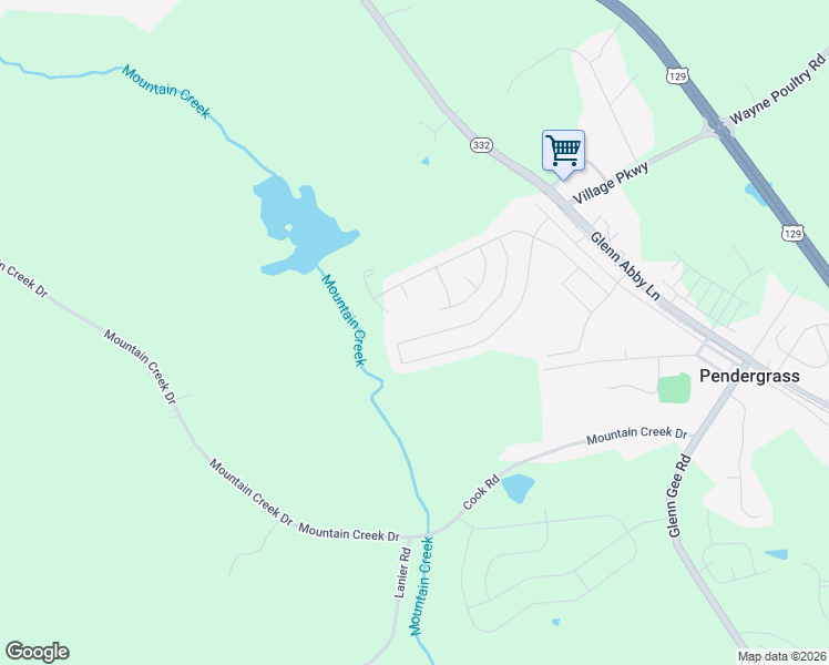 map of restaurants, bars, coffee shops, grocery stores, and more near 601 Starbuck Parkway in Pendergrass