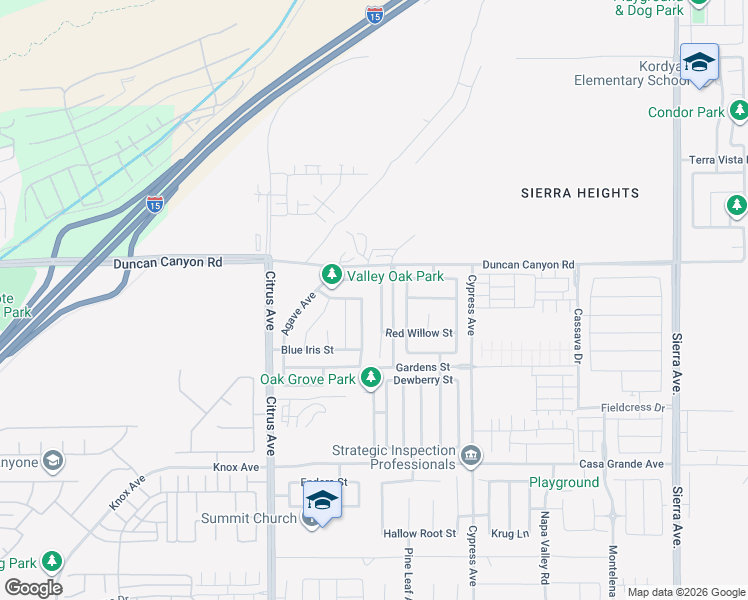 map of restaurants, bars, coffee shops, grocery stores, and more near 4959 Deer Grass Drive in Fontana