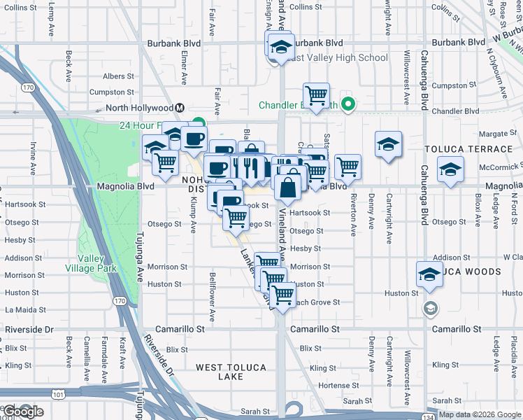 map of restaurants, bars, coffee shops, grocery stores, and more near in Los Angeles