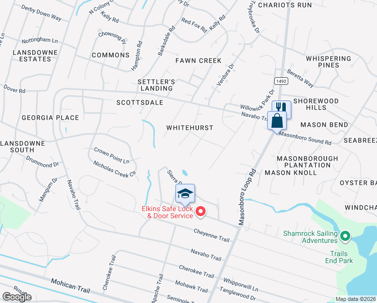 map of restaurants, bars, coffee shops, grocery stores, and more near 4217 Whitehurst Drive in Wilmington