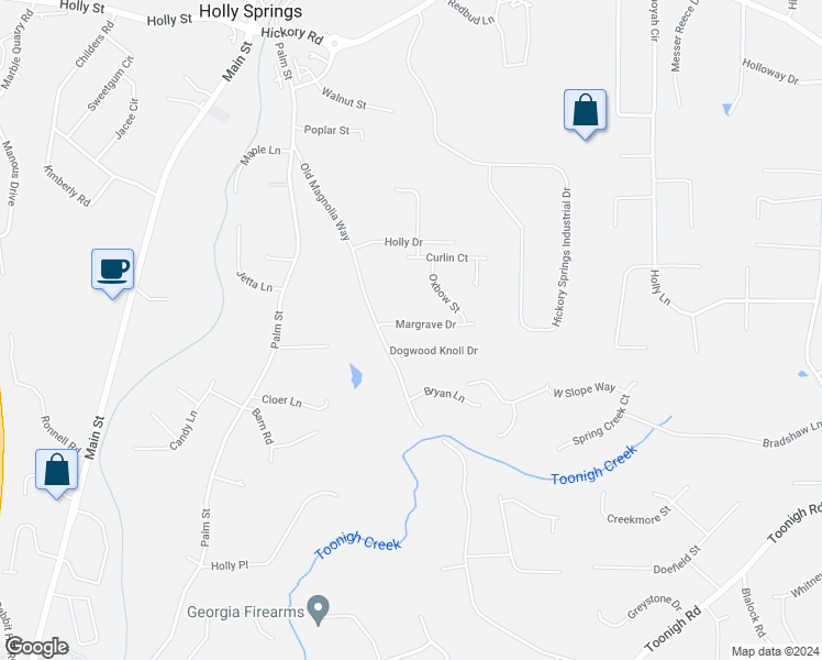 map of restaurants, bars, coffee shops, grocery stores, and more near 210 Margrave Drive in Holly Springs