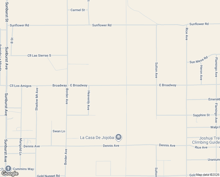 map of restaurants, bars, coffee shops, grocery stores, and more near 62999 East Broadway in Joshua Tree