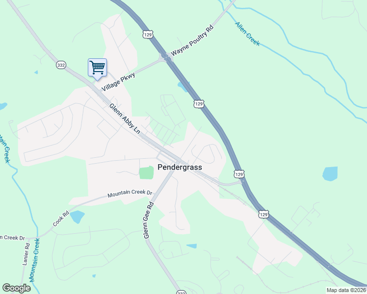 map of restaurants, bars, coffee shops, grocery stores, and more near 57 Blue River Court in Pendergrass