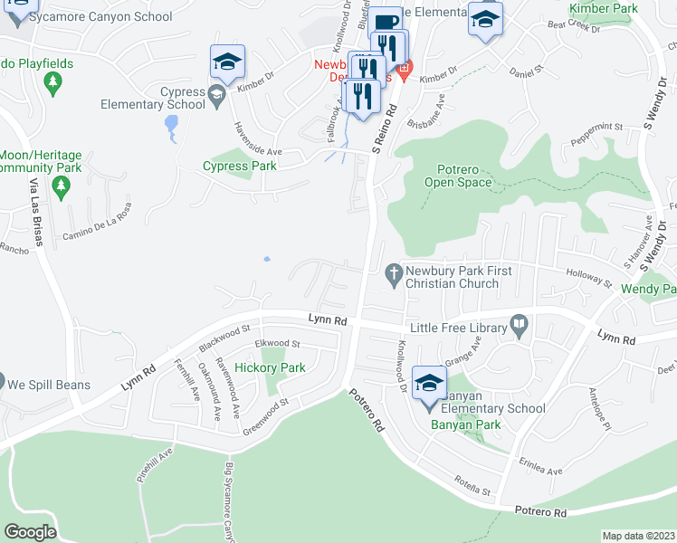 map of restaurants, bars, coffee shops, grocery stores, and more near 796 Paseo De Leon in Thousand Oaks