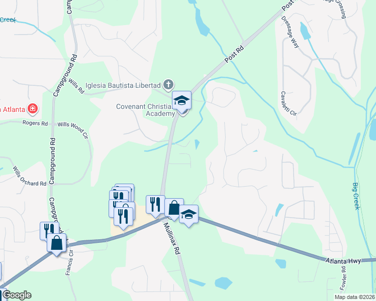 map of restaurants, bars, coffee shops, grocery stores, and more near 7185 Heritage Oak Court in Cumming