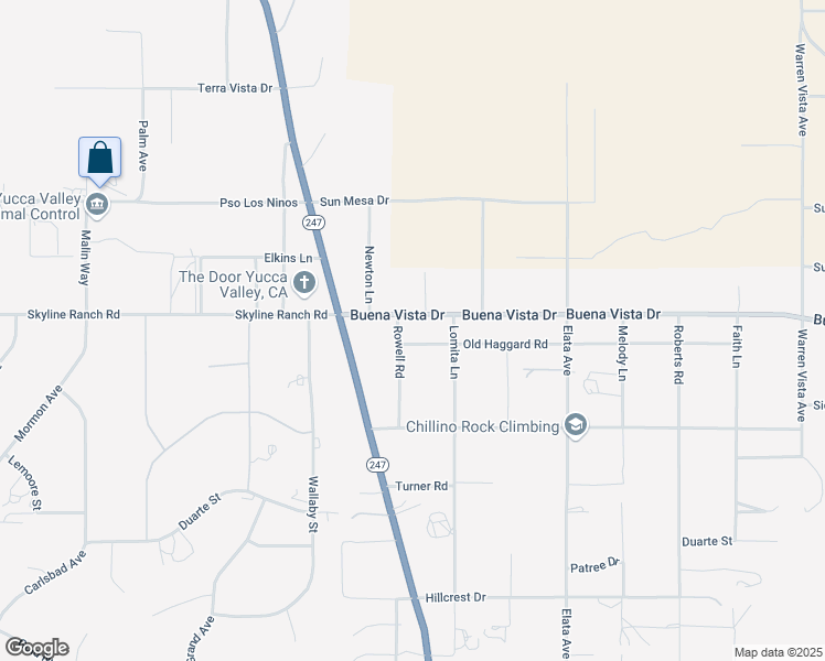 map of restaurants, bars, coffee shops, grocery stores, and more near 57031 Buena Vista Drive in Yucca Valley