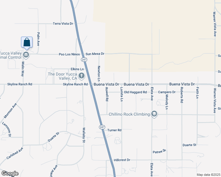 map of restaurants, bars, coffee shops, grocery stores, and more near 57031 Buena Vista Drive in Yucca Valley