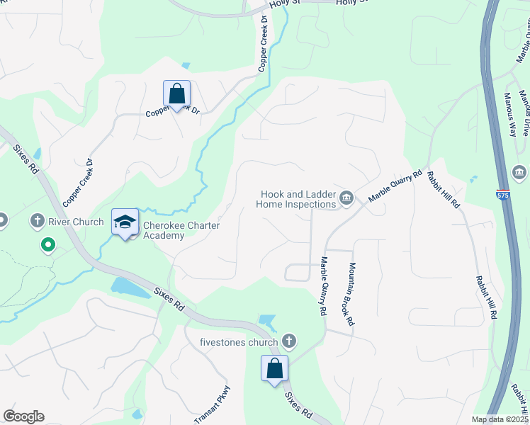 map of restaurants, bars, coffee shops, grocery stores, and more near 520 Andes Lane in Canton