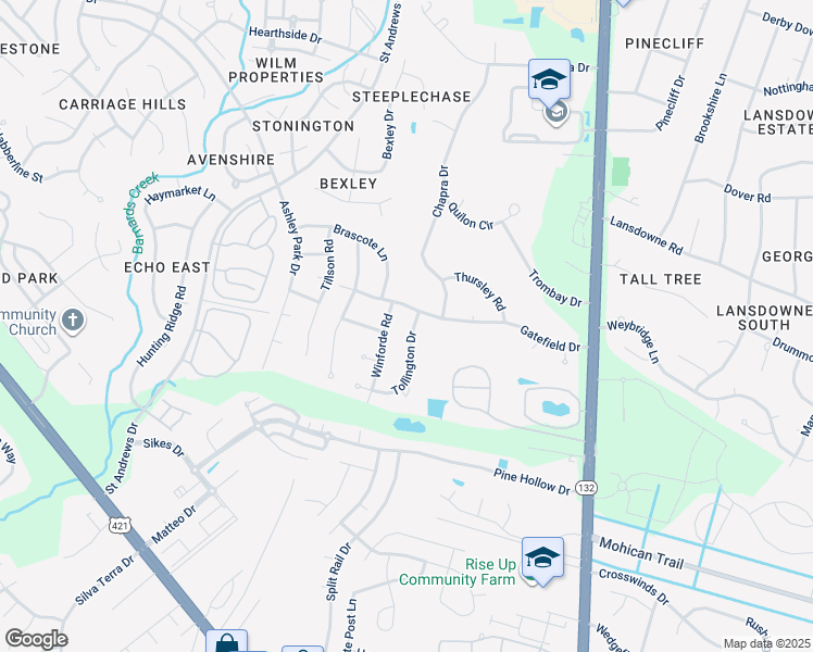 map of restaurants, bars, coffee shops, grocery stores, and more near 4304 Tollington Drive in Wilmington