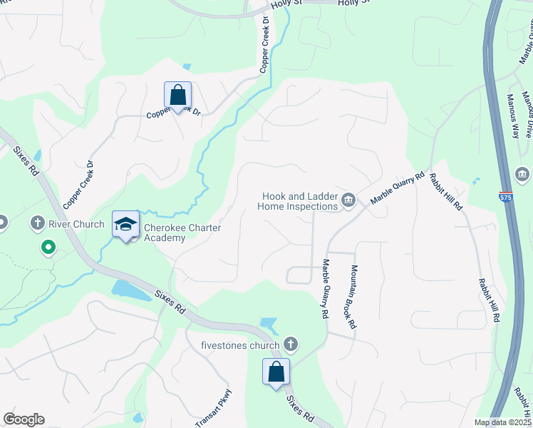 map of restaurants, bars, coffee shops, grocery stores, and more near 520 Andes Lane in Canton